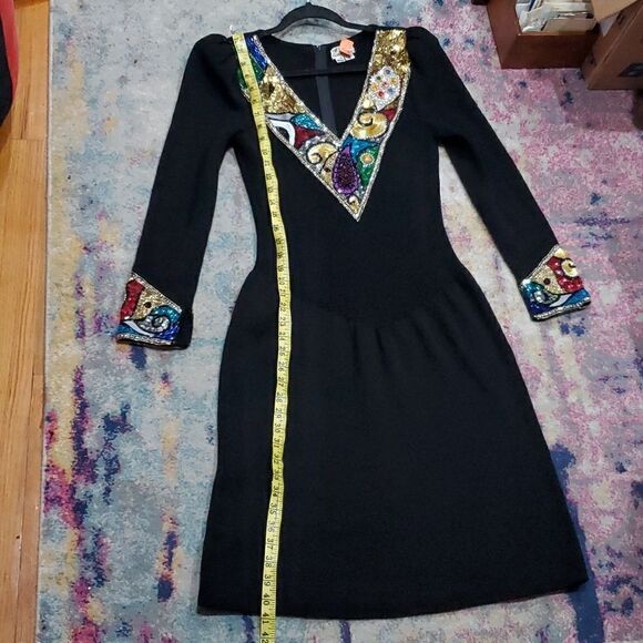 Vintage 1980s Pat Sandler For Wellmore Knit Dress with Sequins Beading Size M - Picture 14 of 16